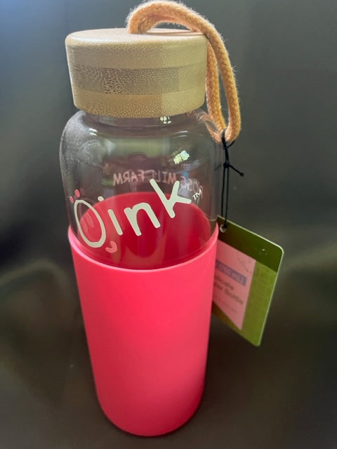 Pink OINK Glass Water Bottle