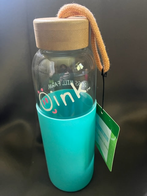 Teal OINK Glass Water Bottle